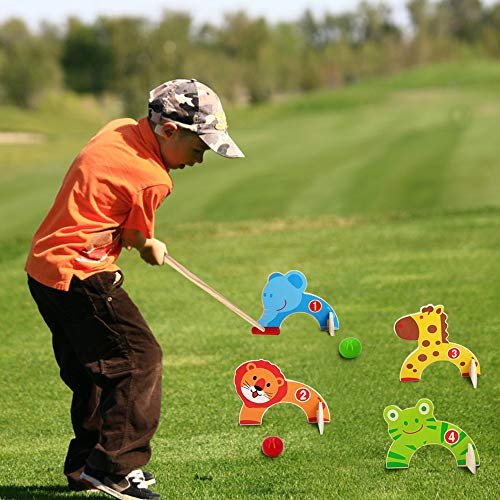 Sealive Mini Kids Golf Set, Wooden Animals Croquet Golf Toys, Play Ball Games Golf Clubs Toddler