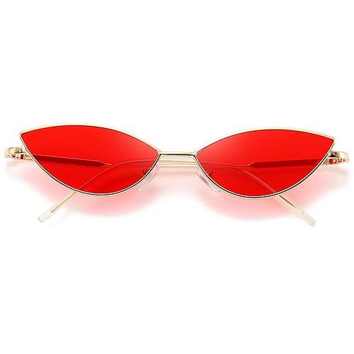Dollger Cat Eye Cute Sunglasses for Women Men Triangle Vintage Trendy Cool Sun Glasses - Red