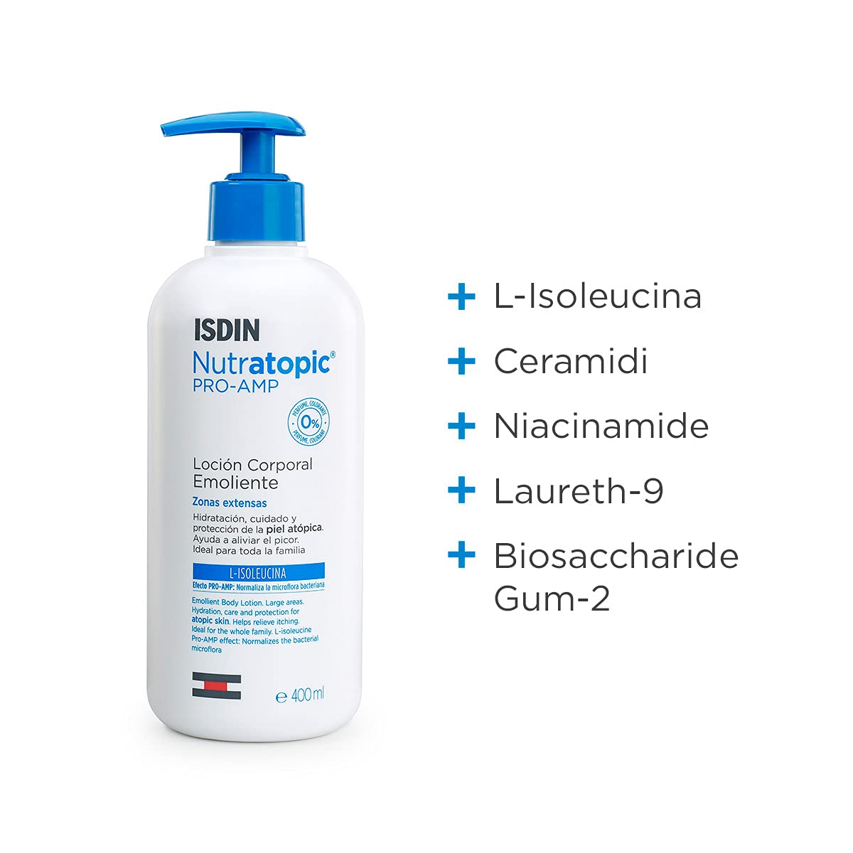 ISDIN Nutratopic PRO-AMP Lozione Corpo Emolliente (400 ml) | Idratazione, Cura e Protezione della Pelle Atopica | Adatta a Tutta la Famiglia | Aiuta ad Alleviare il Prurito