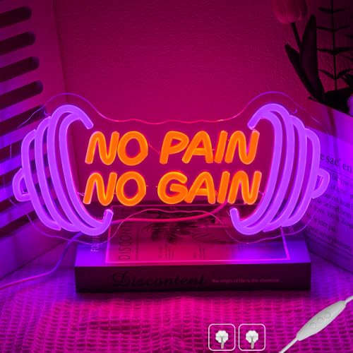 Image of No Pain No Gain Neon Sign Dumbbell Neon Light for Wall Decor,Gym LED Sign Wall Art,Dimmable LED Sport Light Sign for Gym,Fitness,Sports Club,Office