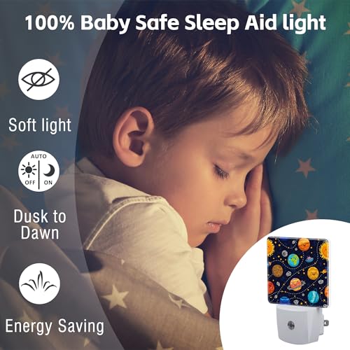 Image of Cartoon Solar System Planets Night Light Plug into Wall,Space Stars Planets Dusk to Dawn Night Light Plug in,0.5w Energy Saving Sleep Friendly NightLight for Kids Boys Girls Home Decor