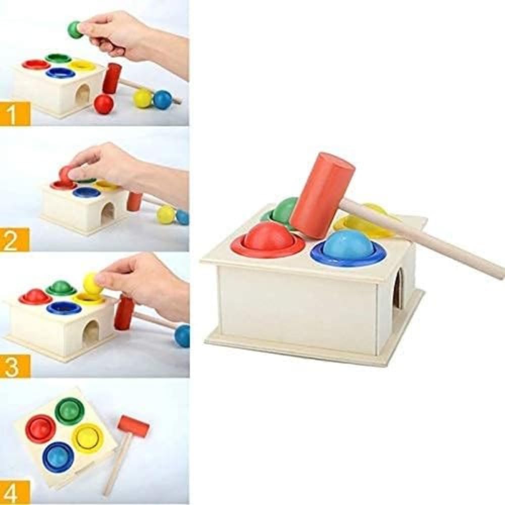 SubiMouIQ Wooden Hammer Ball Knock Pounding Bench with Box Case Fine Motor and Dexterity Skills Early Educational Toy Set for Kids 3+ Years (Hammer Ball) - Image 8 thumbnail