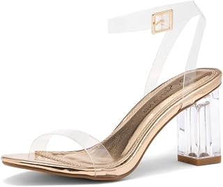 Womens CLLAARY-L Clear Heel Sandals Open Toe Ankle Strap Chunky Low Heeled Dress Party Pump Shoes