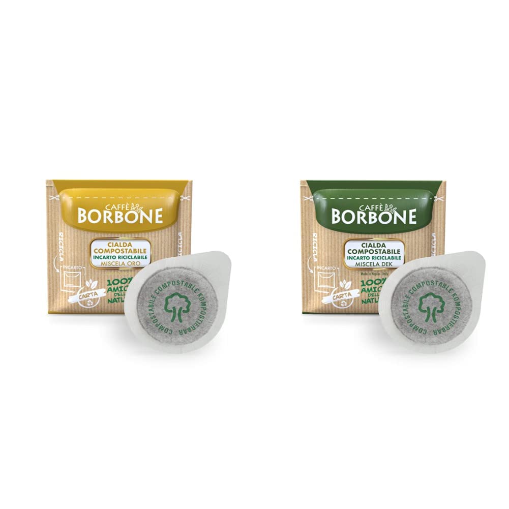 Caffè Borbone Café Dosette Compostable, Emballage Recyclable, Mélange Or - 150 boissons - Système ESE & Café Dosette Compostable, Emballage Recyclable, Mélange Décaféiné Dek - 100 boissons