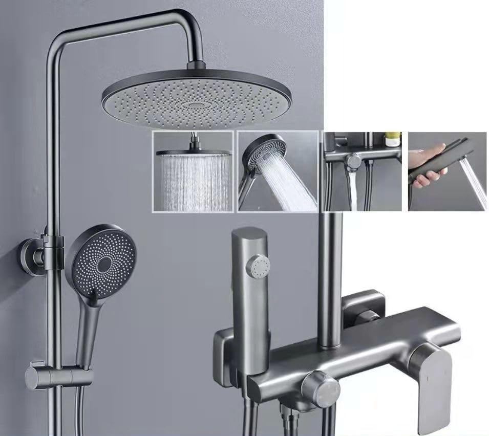 B Backline Brass Rainfall Shower Set 4 In 1 Wall Mixer Hot & Cold, shower System | Hand shower | overhead Rain Shower | Jet Spray | Showers For Bathroom (Grey Matt) (B0D54FBBLL) Amazon Price History, Amazon Price Tracker