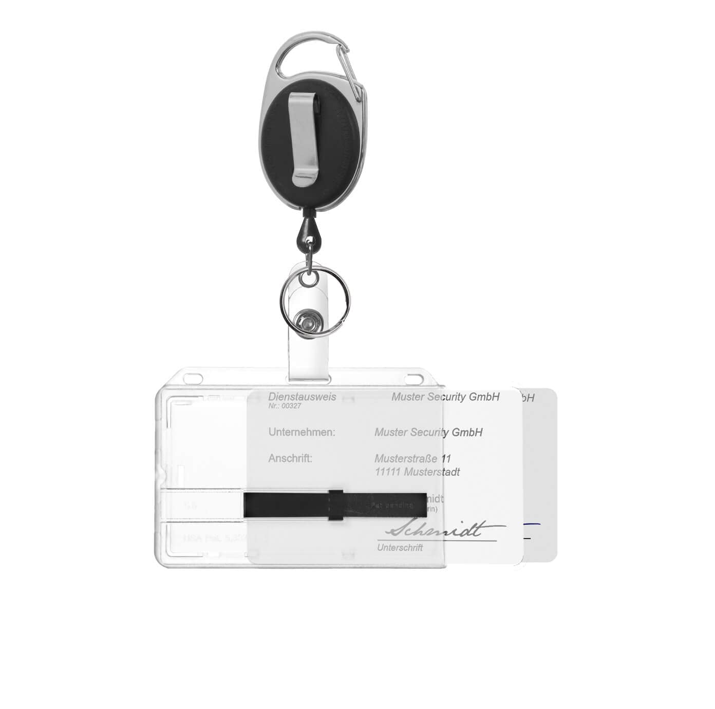 Karteo Ausweishülle mit Ausweishalter ausziehbar [10 Stück] schwarz mit Clip und Karabinerhaken Kartenhalter horizontal für zwei Karten transparent mit Schieber schwarz