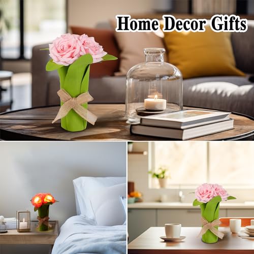 Image of Pink Rose Flower Lamp Gifts for Mom Womens Wife Friends Her Christmas Anniversary Valentines Mothers Birthday Gifts, Perfect Ideal for Bedroom Bar Coffee Shop Light Lamp Decor Ambiance Charming Gifts