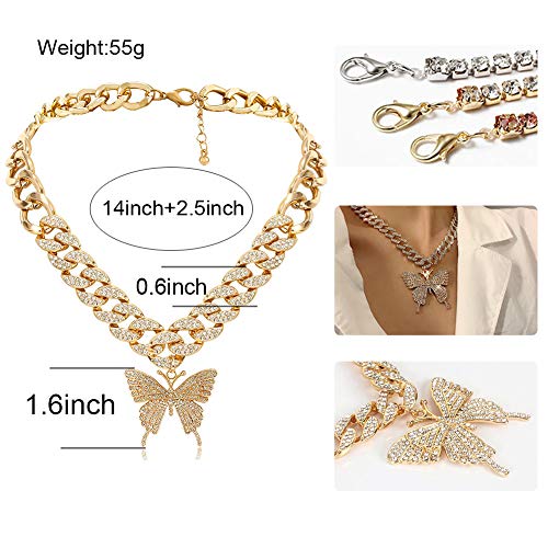 Statment Big Butterfly Pendant Necklace Rhinestone Choker Necklace for Women Jewelry2