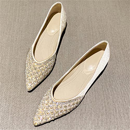 TN TANGNEST Women's Pointed Toe Pumps Rhinestone Comfortable Low Chunky Heel Pumps Shoes3