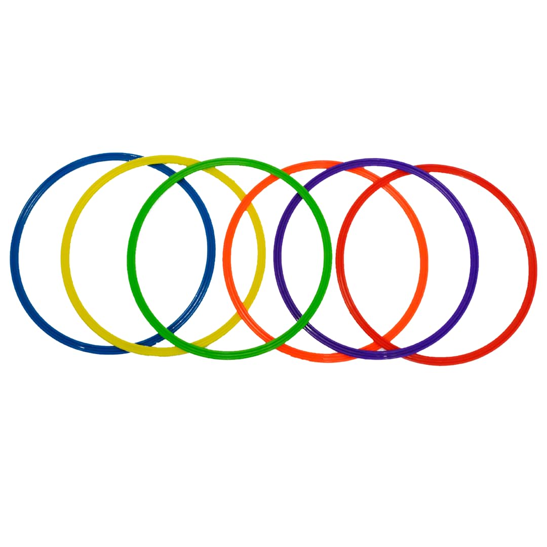 Lot de 6 cerceaux de 70 cm - Cerceaux de gymnastique et de cour d'école - Ensemble plastique incassable - Jaune, Bleu, Rouge, Vert, Orange, Violet