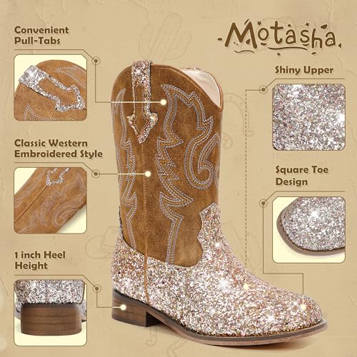 Image of Motasha Girls Cowgirl Boots Unisex-Child Mid Calf Glitter Toddler Cowboy Boot Little Big Kids Western Riding Shoes