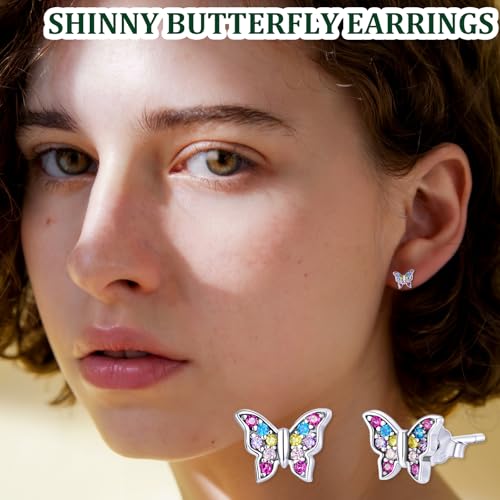 Butterfly Earrings Gifts for Girls, CZ Dainty Steel Plate Butterfly Earrings for 8-12 Years Old Girls Trendy Party Camps Daily Birthday Gifts for Her Birthday Gift 6 7 8 9 12 16 21 Years Old Jewelry4