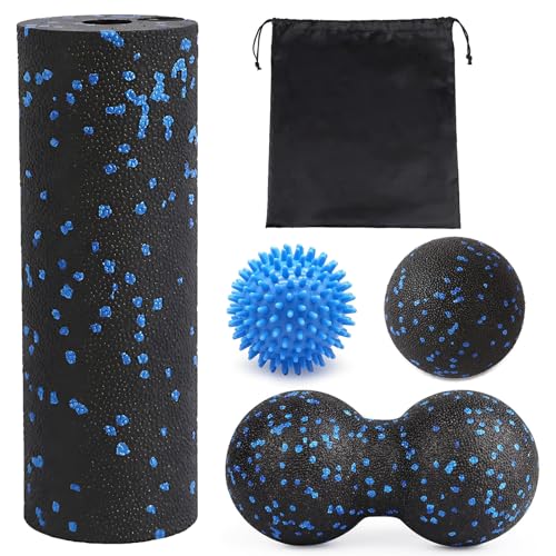 AHEJIOO 4 Stück Faszienball Set Mit 1 Aufbewahrungsbeutel, (Massageball + Doppelball + Faszienrolle Klein + 7.5cm Igelball Massageball), Faszienball Für Füße Für Fuss Hand Rücken Muskelmassage AHEJIOO 4 Stück Faszienball Set Mit 1 Aufbewahrungsbeutel, (Massageball + Doppelball + Faszienrolle Klein + 7.5cm Igelball Massageball), Faszienball Für Füße Für Fuss Hand Rücken Muskelmassage