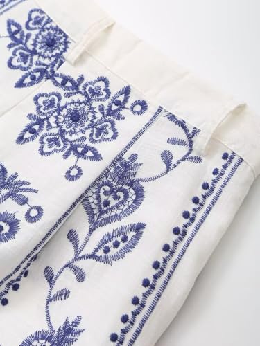 Moroccan Retro Blue Flower Embroidered Casual Pants Trousers Women Fashion Straight Cropped Pants Ladies4
