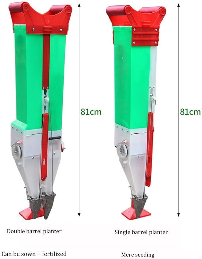 Double Bucket Manual Seeder, 1PC Adjustable Handheld Seeding Machine Peanut Corn Bean Planter Household Garden Patio Flower Plant Vegetable Fertilizer Spreader Silver(Single Barrel Planter)