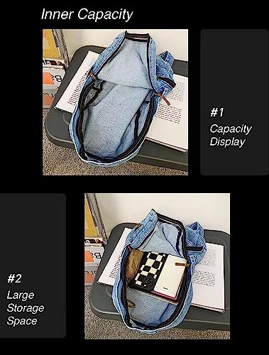 Kaobio Denim Backpack For Women Men Vintage Grunge Backpack Blue Jeans Laptop Backpack Retro Rucksack For Travel Work thumb #5
