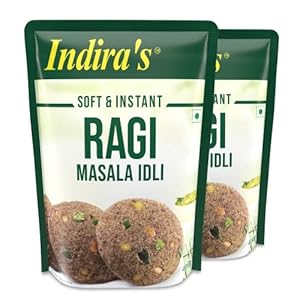 Indira's Ragi Masala Instant Idli Mix, Ragi Idli, (400g, Pack of 2), Nachni Idli, Kelvaragu Idli, Kezhvaragu Idli, Finger Millet Idli, Mandia Itili, Madua Idli, Mandua Idli