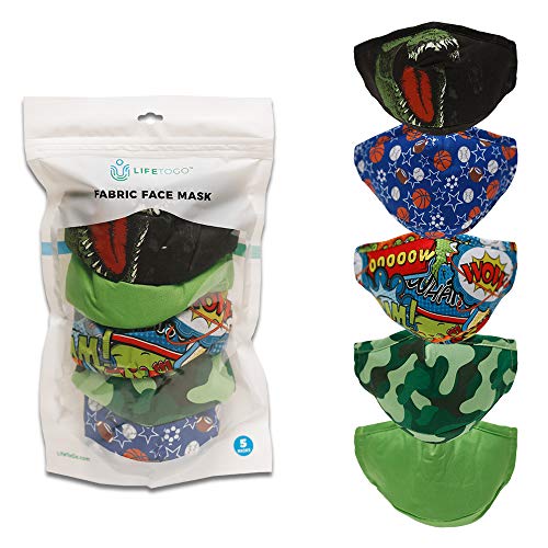 Lifetogo Kids Face Mask - Pack Of 5 Breathable, Comfortable, Multicolored Washable Cloth Face Mask - 3-Ply Reusable Non-Surgical Safety Mask. For Youth, Adult Small, Or Young Adult Small. #TOP24