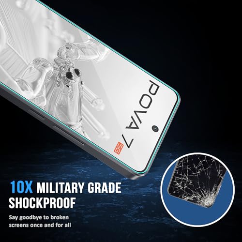 Image of ArmourPro Military Grade Gorilla Tempered Glass Compatible For Tencno Pova 7 5G (6.78 Inch) With Easy Installation Kit for Smartphone| Edge To Edge Coverage | Black, Pack of 2