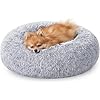JOLLYVOGUE Calming Dog & Cat Bed for Small Dogs, Anti-Anxiety Donut Cuddler Cozy Soft Round Bed with Anti-Slip Bottom, Fluffy Faux Fur Plush Cushion Beds for Small Medium Dogs (20″)