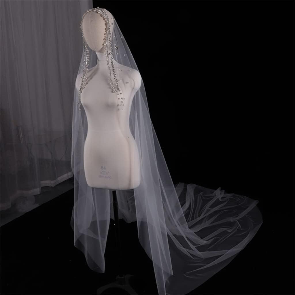 Long Pearls Wedding Veil Tulle 1T White Bridal Veil Crystal Beaded Bride Veil Ivory Bridal Party Veils(OneColor)