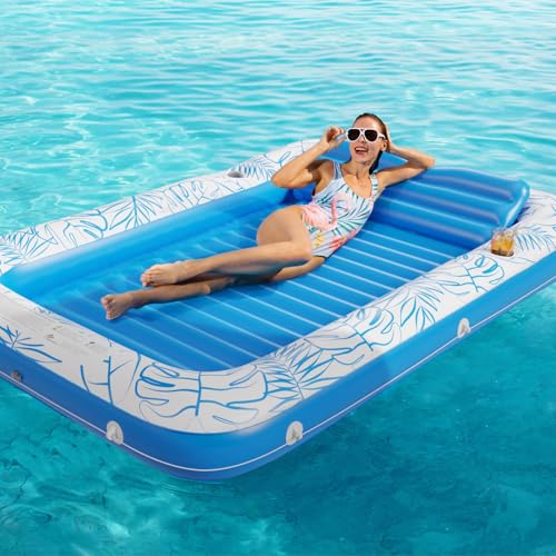 Image of Inflatable Tanning Pool Lounger Float - Jasonwell 4 in 1 Sun Tan Tub Sunbathing Pool Lounge Raft Floatie Toys Water Filled Tanning Bed Mat Pad for Adult Blow Up Kiddie Pool Kids Ball Pit Pool (XXL)