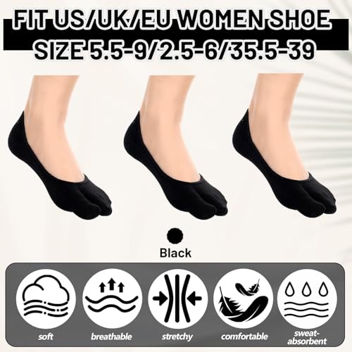 3 Pairs Flip Flop Socks, Tabi Socks for Women Low Cut Split Toe Cotton No Show Sock Non Slip Ankle Sock for Sandals2