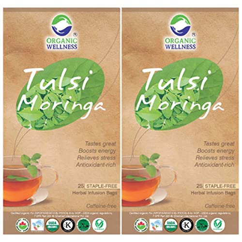 Image of Organic Wellness Tulsi Moringa | Sahjan | Drumstick Leaf Powder | Multi Vitamin Herbal Tea | 25 Tea Bags - Pack of 2