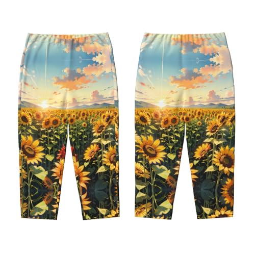 Pajama Pants Pajama Bottoms with Elastic Waistband Sleepwear Lounge Pants, Sunny Sunflowers Fields3