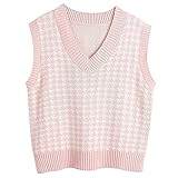 Graceyo Damen Casual Hahnentritt Karierte Sweater Weste Pullover Ärmellos V-Ausschnitt Mode Strick Pullunder Strickweste Herbst Winter Sweatshirts Strickpullover Tank Tops Vest