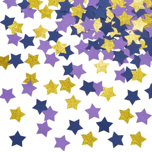 Image of MOWO Purple Blue and Gold Star Confetti Table Decoration, 1.2'', 200pc | Graduation Eid Ramadan Birthday Retirement Party, eid, new yea's