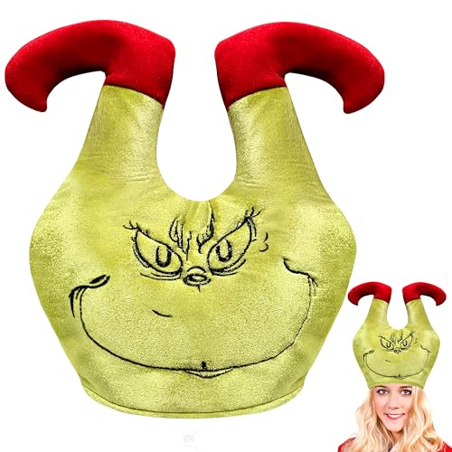 DANCELF Christmas Santa Hat, Green Monster Plush Costume Hat for Adults Teens, Funny Crazy Decoratio
