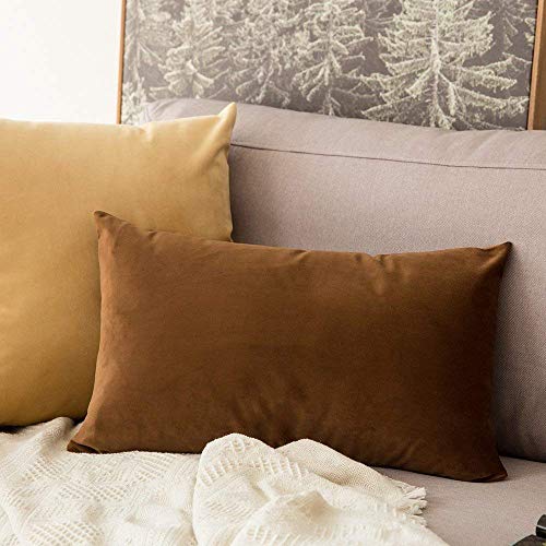 Image of Khooti Velvet 200 TC Cushion Cover Pack Of 1-16 inchX24 inch /41X61 Cm-Brown-Soft Pillow Covers Cushion Case For Sofa Bedroom Living room Chair Car