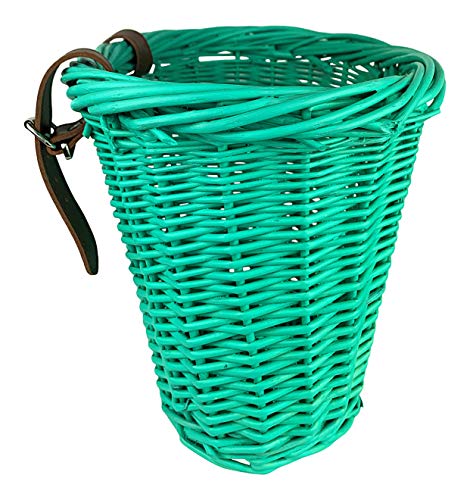 Biria Bicycle Wicker Basket, With Two Synthetic Leather Straps, Green #TOP2