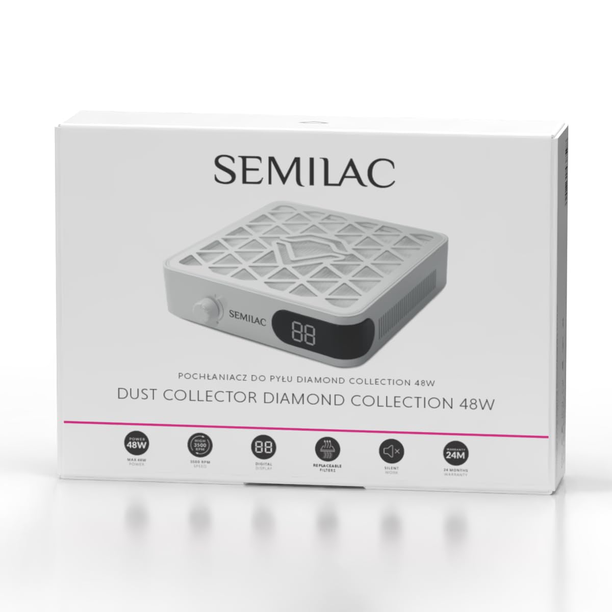 Semilac Dust Collector Diamond Collection 48 W – odsysanie kurzu do paznokci z filtrem, 10-stopniowa siła ssania, cyfrowy wyświetlacz, do studia paznokci i domu