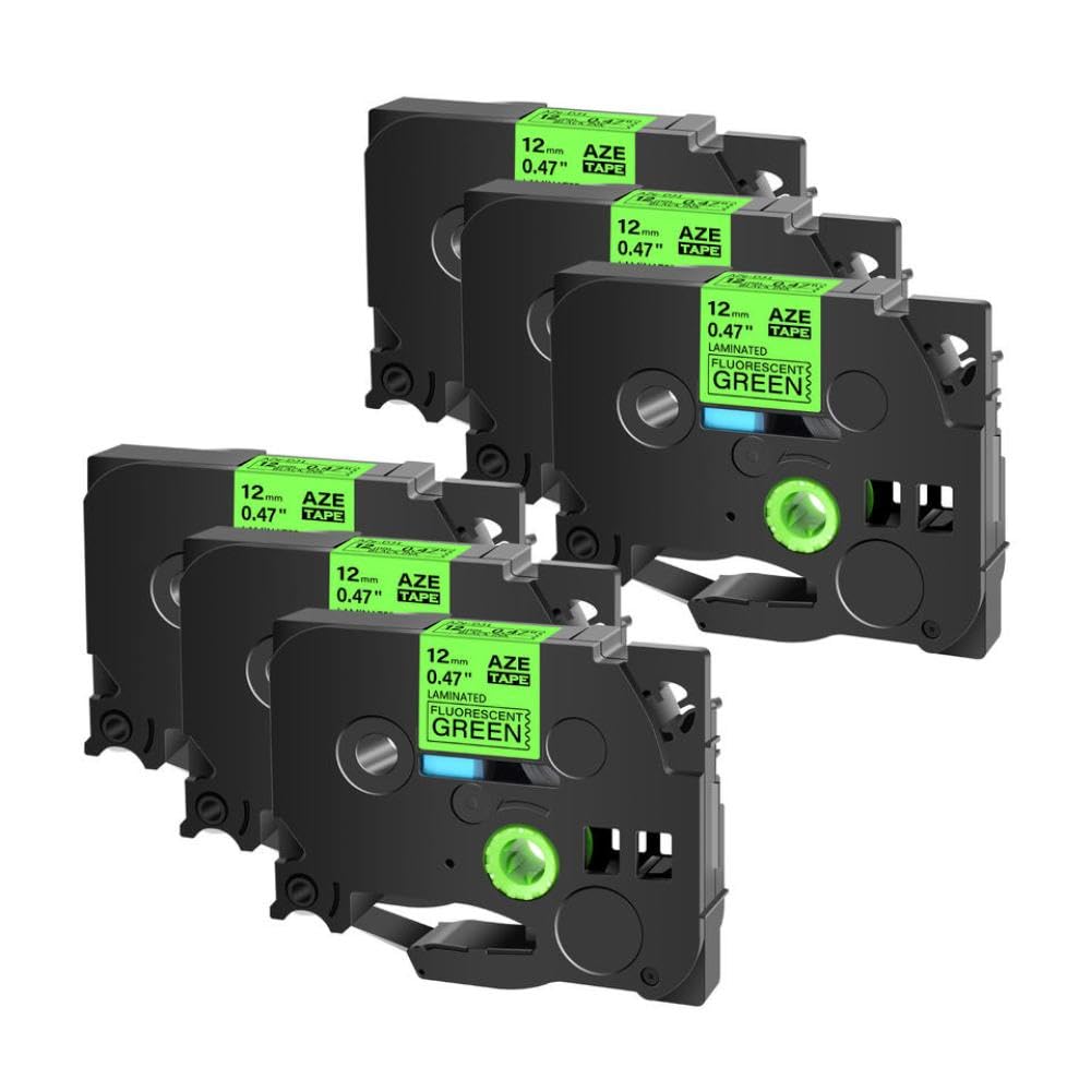 Nastro per etichette 6PK TZe C31 TZ B31 D31 Nero su verde fluorescente arancione giallo 12 mm compatibile con etichettatrici(6PK fluor green)
