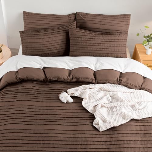Image of NEXHOME PRO Duvet Cover Full,3 Pieces Boho Tufted Duvet Cover Set, Soft and Lightweight 100% Washed Microfiber Comforter Cover Set for All Season(Dark Brown,80 x 90)-No Comforter