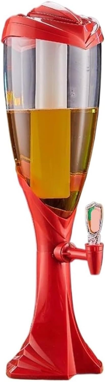 AIEIJJH 3L Beverage Dispenser Drink Container Beer Tower with Tap for Parties, Juice Server Water Jug, Rosso, 15x59cm