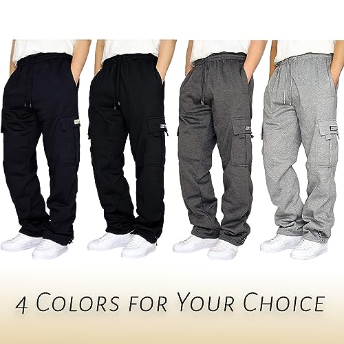 Men's Fleece Cargo Sweatpants Drawstring Loose Fit Joggers Sweats Pants for Adult with Pockets3