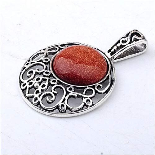 Zozu Charms Reiki Natural Stone Chakra Yoga Women Pendants Necklaces Eif Cabochon Round Alloy Necklace Pendant Jewelry (Red Goldstone)