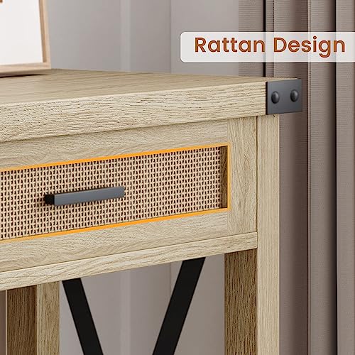 IDEALHOUSE Entryway Table, Console Table with Rattan Drawers, 43" Sofa Table with Storage, Console Tables for Entryway, Living Room, Hallway, Foyer-Burlywood