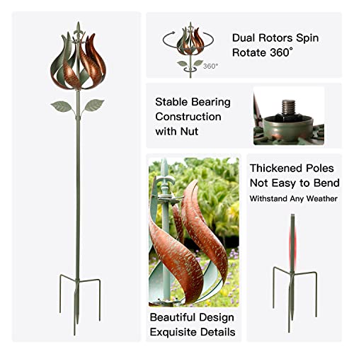 Birthday Gifts For Women Floral Yard Garden Wind Spinners - Large Outdoor Metal Wind Spinners With Vane, Lawn Yard Art Garden Decor (Tulip Blessing) #TOP4