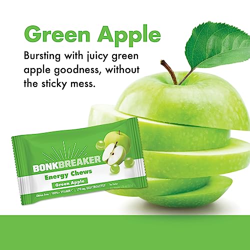 Image of Bonk Breaker Energy Chews, Dairy-Free, Gluten-Free Ingredients to Provide Quick Energy and Focus, 1 Box of 10 Packets, Green Apple