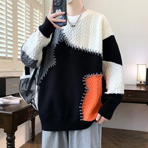 Sweater Mens Colorblock Jumper Knitted Casual Patchwork Pullover Sweatshirt3
