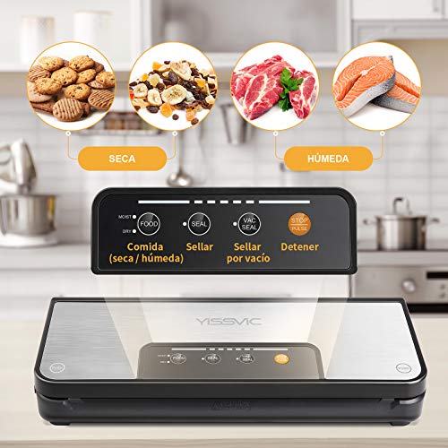 YISSVIC Envasadora al Vacío Domestico 4 en 1 Sellador al Vacío de Alimentos Secos y Húmedos Incluyendo 1 Rollo de Vacio 20 x 200cm y 5 Bolsas Preferencias