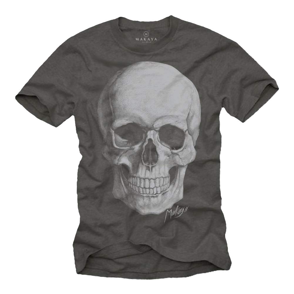 Makaya Men's Grey Cool Biker T-Shirt For Skull Size Xxxxl