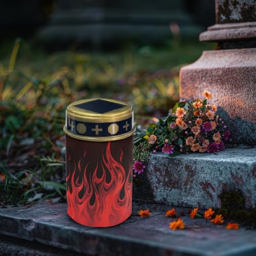 Image of Halloween Cemetery Solar Lights Flameless Candles 2 Pack | Outdoor Waterproof LED Flameless Candle, Grave Lights Solar Powered Landscape Light for Grave Memorial Gift, Cemetery Decor