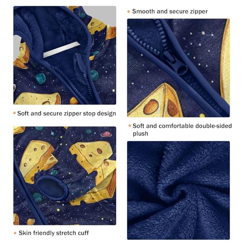 Cartoon Space Cheese Slices Toddler Fleece Jacket Girl Boys Hooded Fleece Jacket Coat Warm Outwear Zip-up 3-10T3