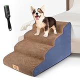 MASTERTOP Escaliers pour Chiens à 4 Marches en Éponge, Échelle Large pour Animaux de Compagnie, Rampe Chien Antidérapant avec Housse Amovible (Bleu&Marron)