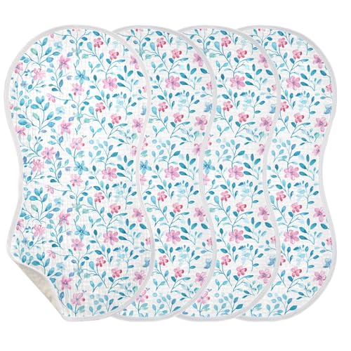 Pastel and Blue Small Flowers and Vines Cotton Muslin Burp Cloths Soft Touch Baby Burp Rags for Set of 2, 22x11in3